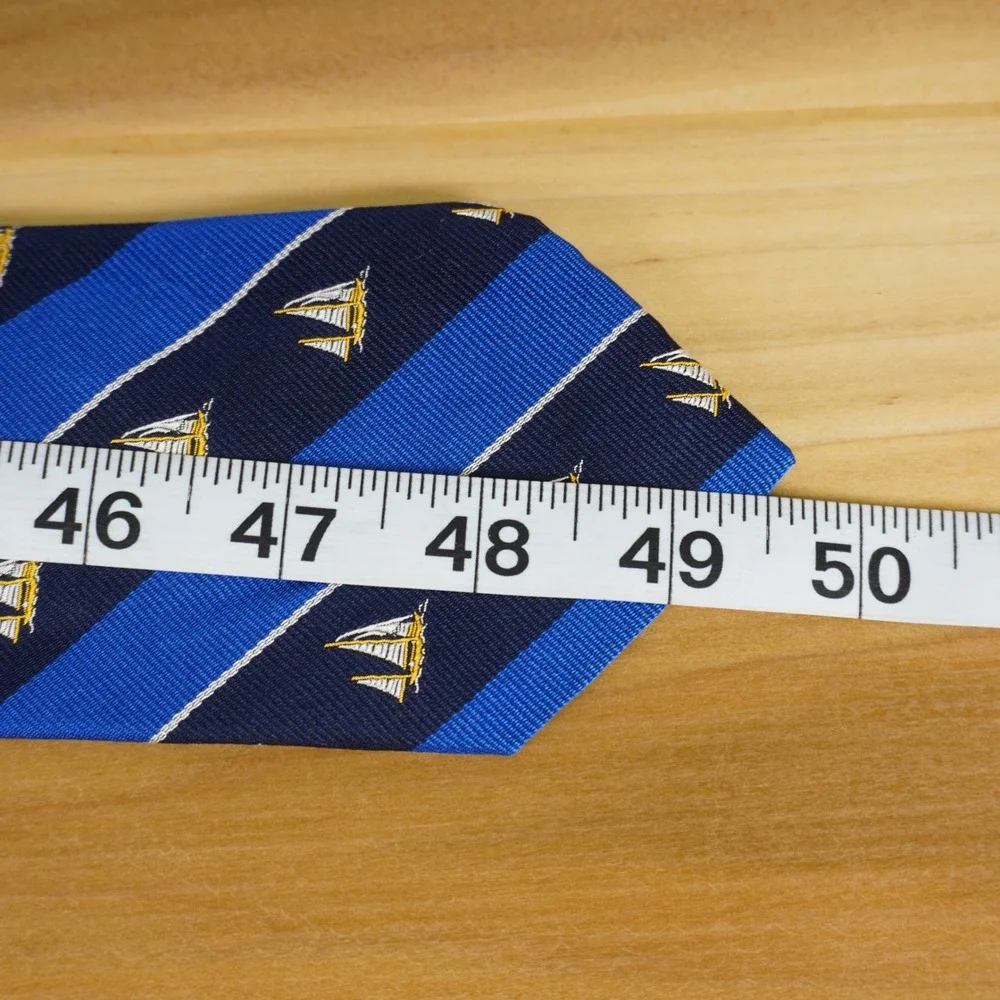 Polo Ralph Lauren Necktie Kids Blue Sailboat Nautical Silk Stripe Preppy Italy